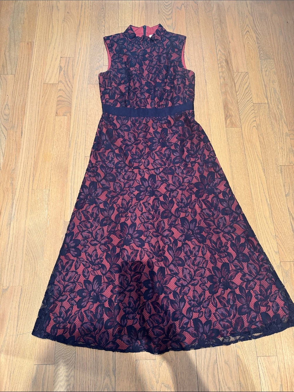 Kay Unger Navy Lace Dress with Rose Underlay Size 2